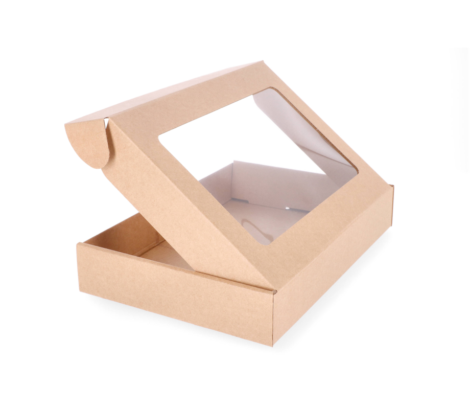 427-3L: 300 x 215 x 50 mm cardboard quick-closing box with window FEFCO 0427 7