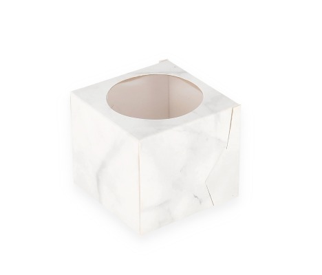 AKC/D1: 90 x 90 x 80 mm Foldable box for 1 dessert with PVC window, marble colour 1