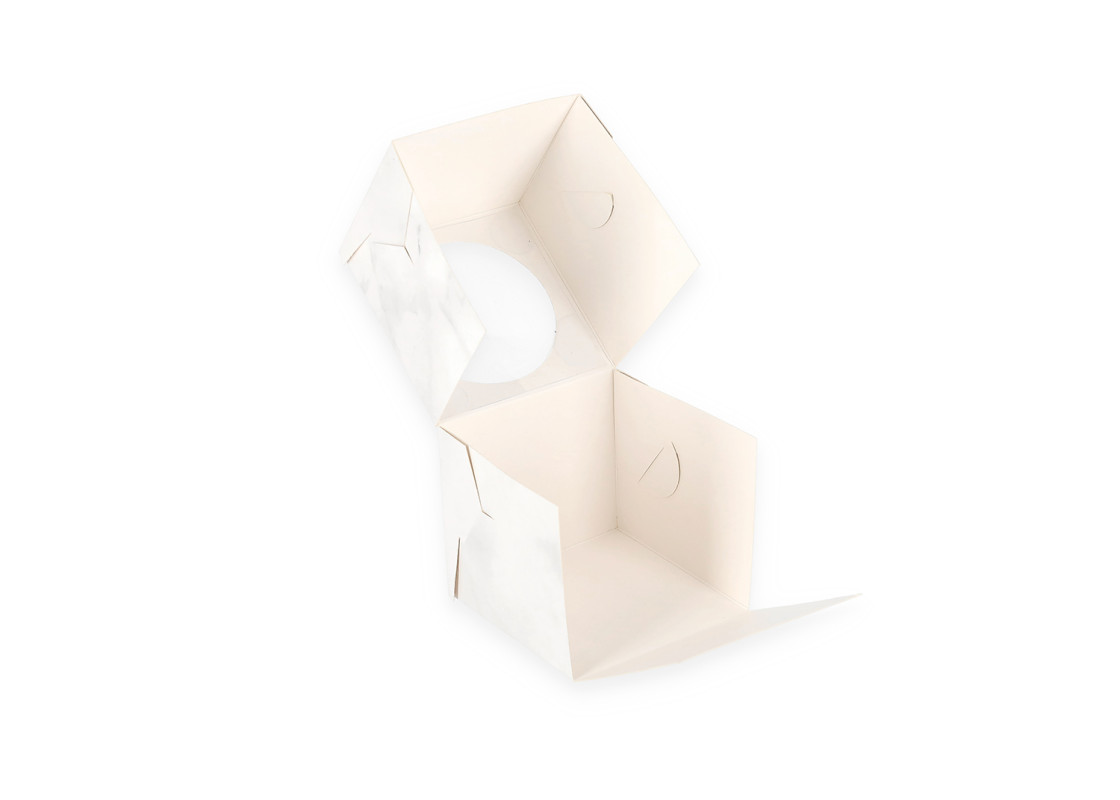 AKC/D1: 90 x 90 x 80 mm Foldable box for 1 dessert with PVC window, marble colour 3