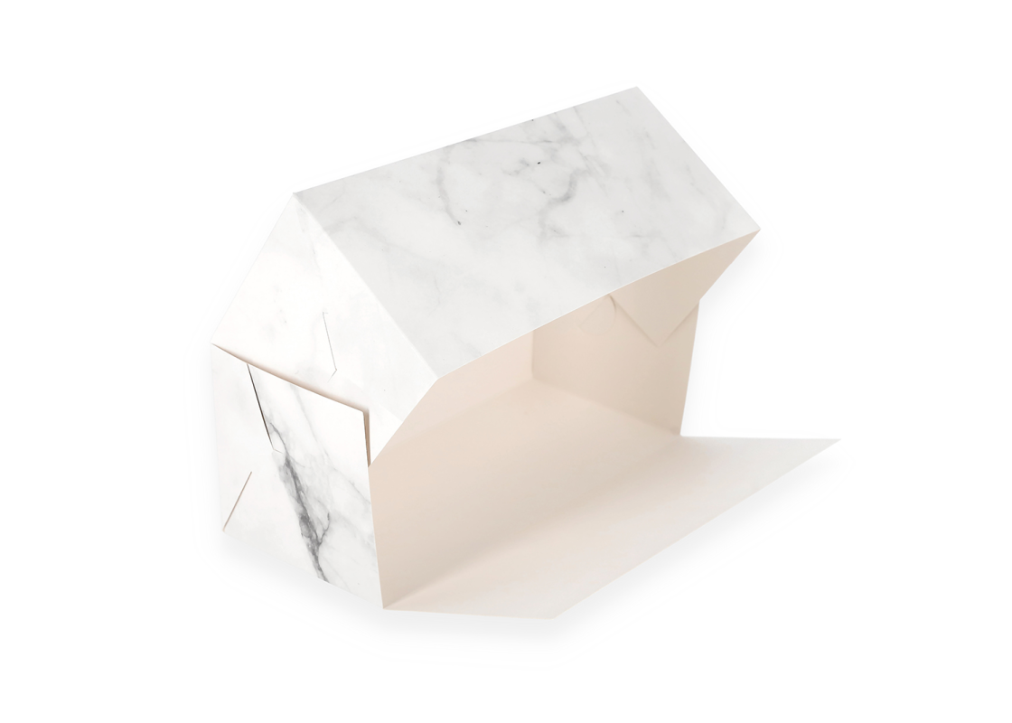 AKC/D3: 285x 125 x 120 mm Foldable pie box with PVC window, marble colour 3