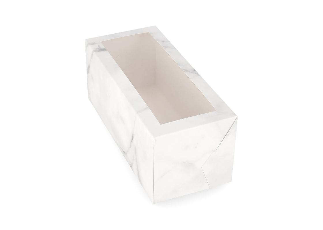 AKC/D3: 285x 125 x 120 mm Foldable pie box with PVC window, marble colour 1