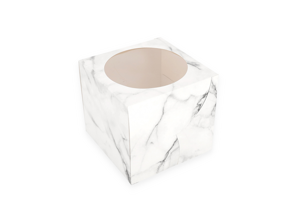 AKC/D2: 220 x 220 x 220 mm Foldable cake box with PVC window, marble colour 1