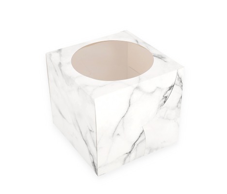 AKC/D2: 220 x 220 x 220 mm Foldable cake box with PVC window, marble colour 1