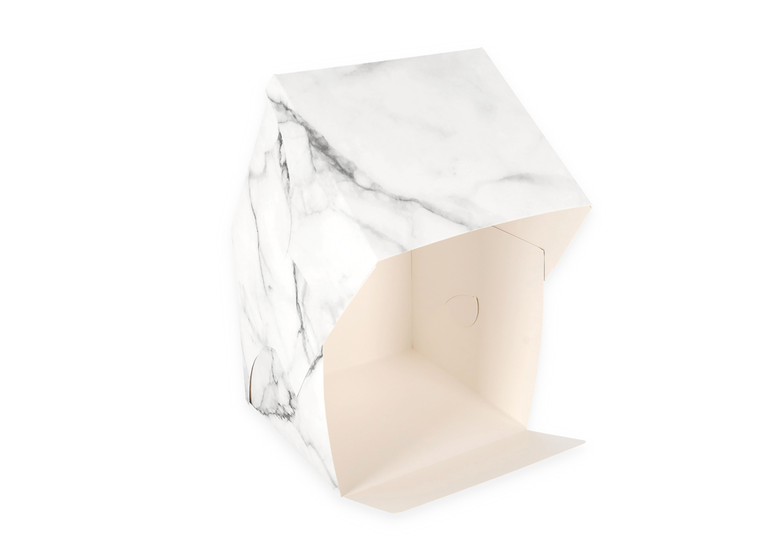 AKC/D2: 220 x 220 x 220 mm Foldable cake box with PVC window, marble colour 2