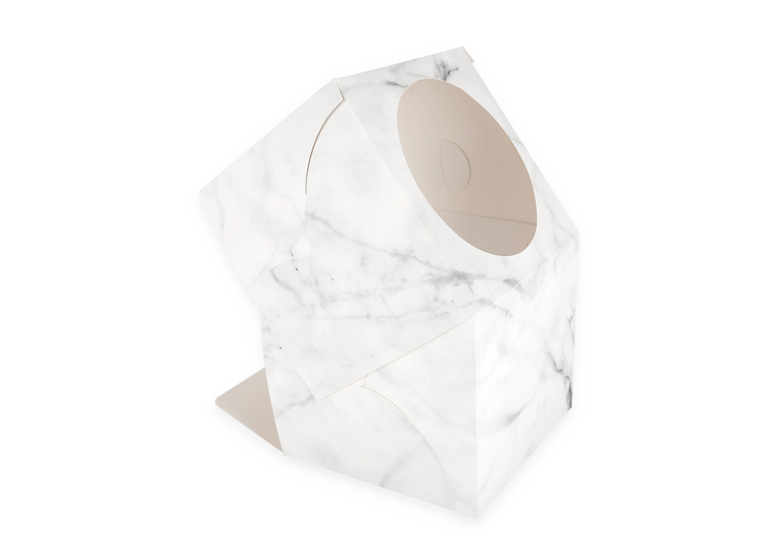 AKC/D2: 220 x 220 x 220 mm Foldable cake box with PVC window, marble colour 3