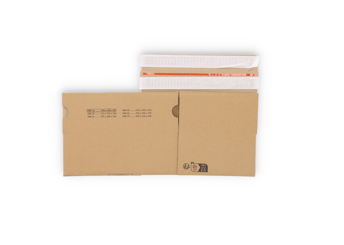 ASGD/15: 230 x 160 x 80 mm <br> Shipping box with auto-lock bottom and adhesive closure and return strips 6