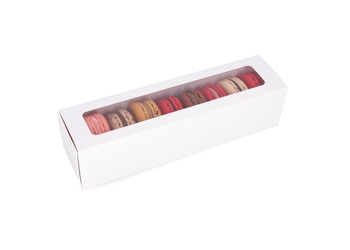 MAC-1/B: 200 x 50 x 50 mm, White color box for sweets and macarons cookies  with transparent window(10pcs) 1