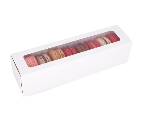 MAC-1/B: 200 x 50 x 50 mm, White color box for sweets and macarons cookies  with transparent window(10pcs) 1