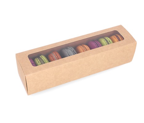 MAC-1/B: 200 x 50 x 50 mm, Brown color box for sweets and macarons cookies  with transparent window(10pcs) 1