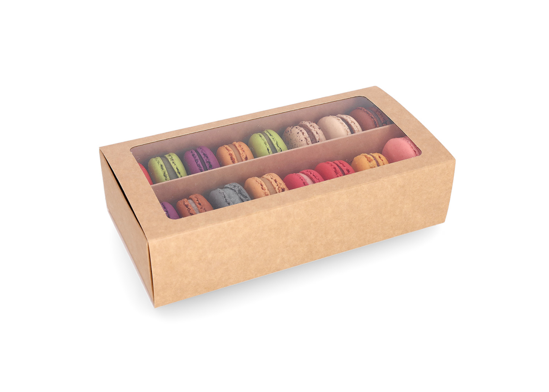 MAC-2/R: 200 x 100 x 50 mm, Brown color box for sweets and macarons cookies  with transparent window (10pcs) 1