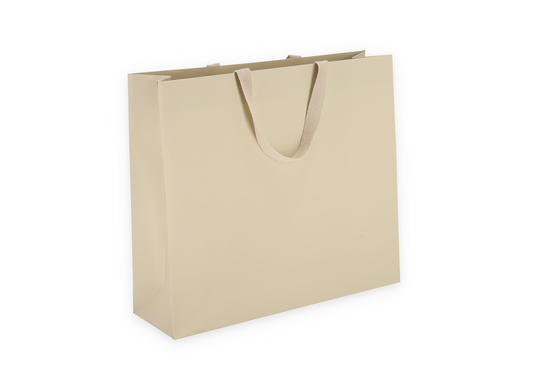 OMG-5: 400x120x350 mm Laminated paper gift bag with integrated fabric handles 1