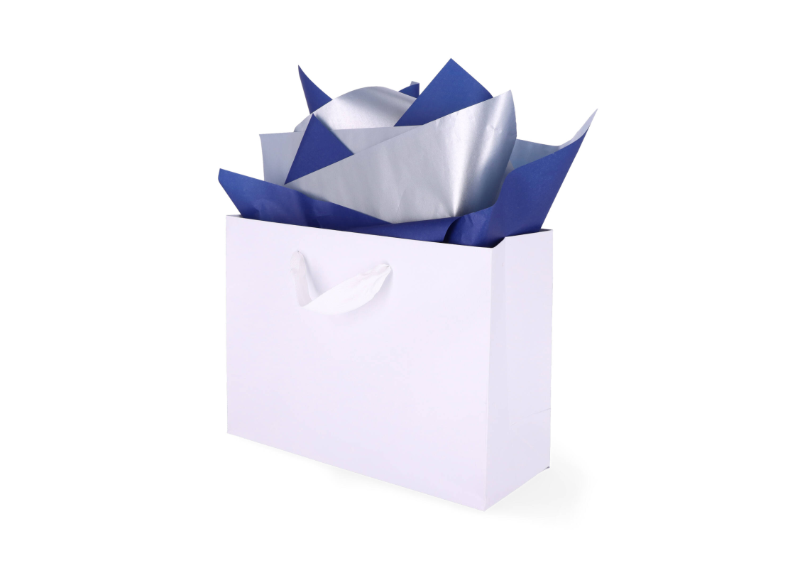 TIS-8006: 760 x 500 mm metallized wrapping tissue paper, silver-blue 1